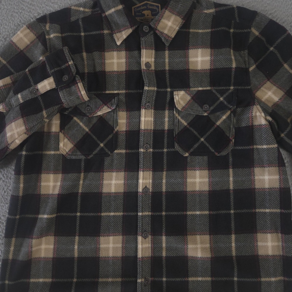 Freedom Foundry Shirt Mens XL Black Plaid Lightweight Plaid Fleece Shirt Pocket